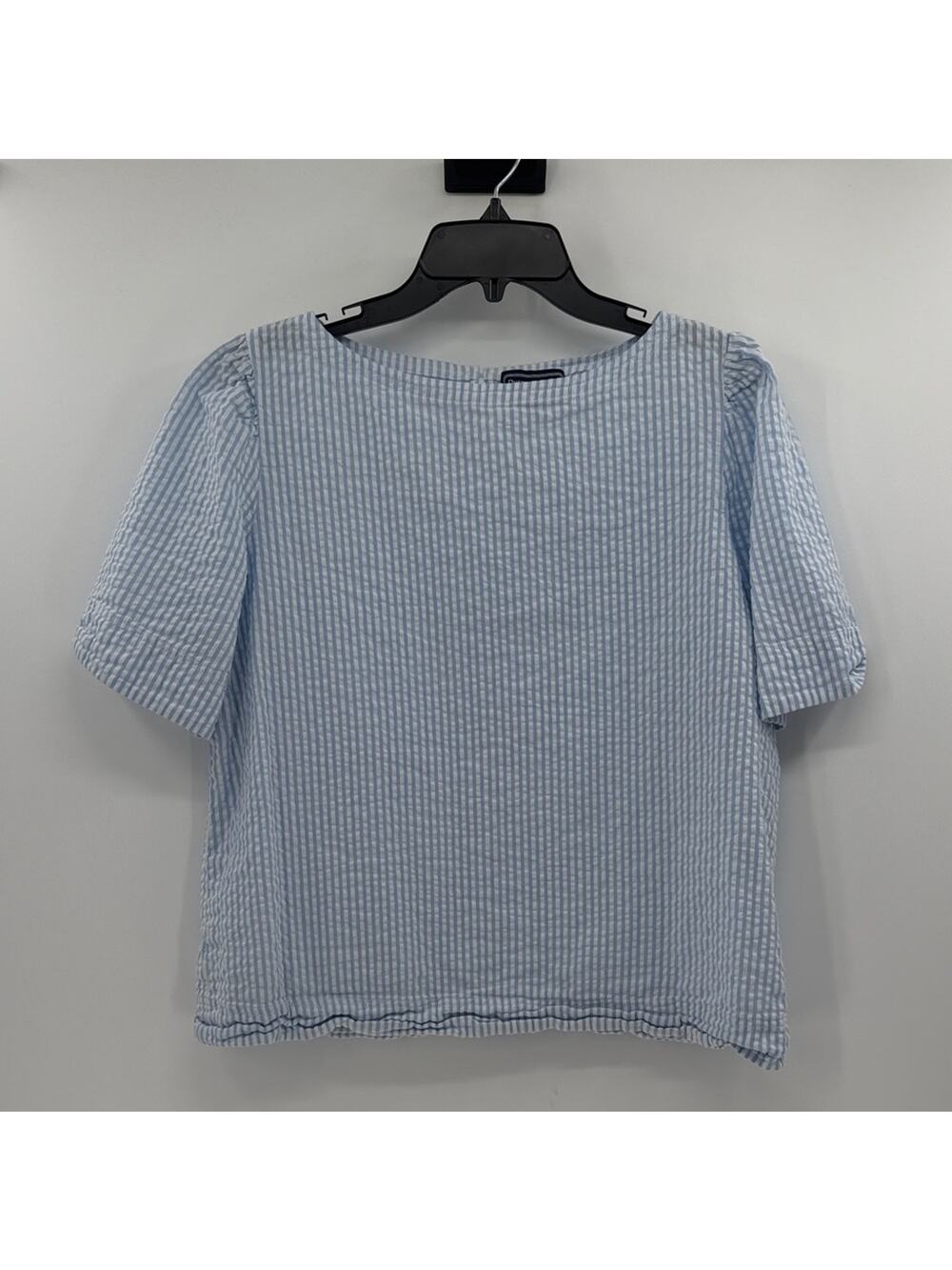 Duffield Lane Seersucker Boat Neck Blouse - Blue/White - Large